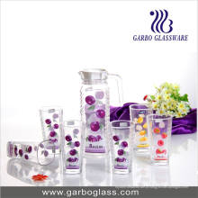 Conjunto de jarro de vidro decorado, conjunto de copos de água (GB-)